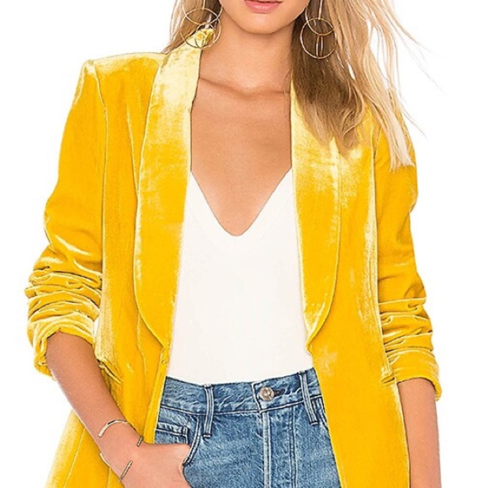 BCBGMaxAzria Velvet Phoenix Blazer in Bright Yellow Cumin